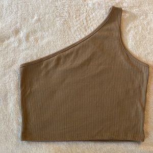 SHEIN Brown One-Shoulder Ribbed Crop Top